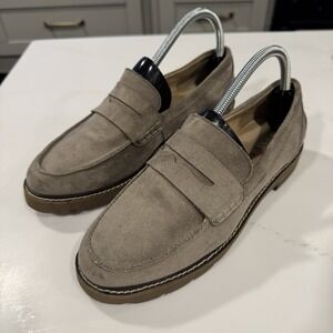 Anne Klein Womens 7.5 M iFlex Casual Slip On Penny Loafer Taupe Textured Suede